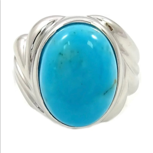 NWT Rhodium Plated Sterling Silver Turquoise Ring - Picture 2 of 4